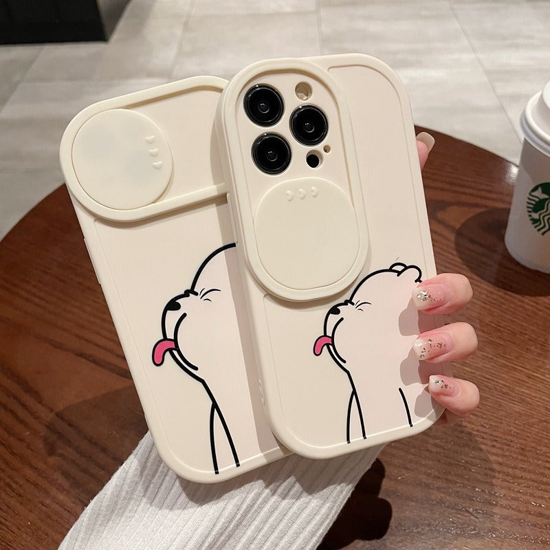 Osos con lengua pintada de dibujos animados: funda protectora para iPhone 15promax con ventana corrediza