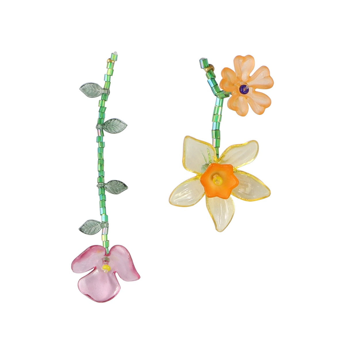 Vibrant Summer Resin Flower Necklace & Asymmetric Beaded Earrings Set