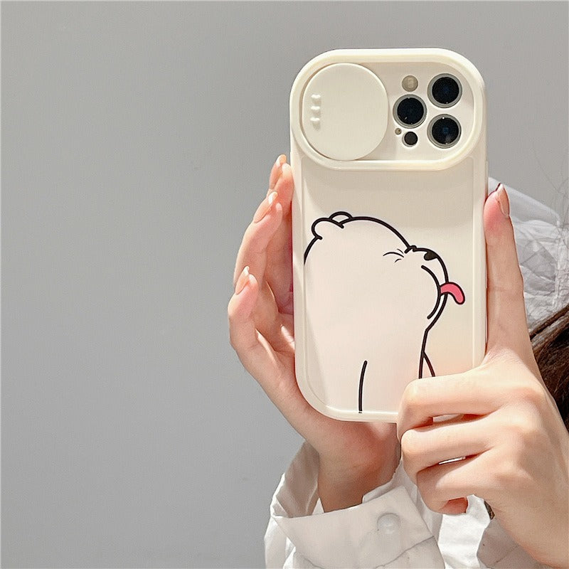 Osos con lengua pintada de dibujos animados: funda protectora para iPhone 15promax con ventana corrediza