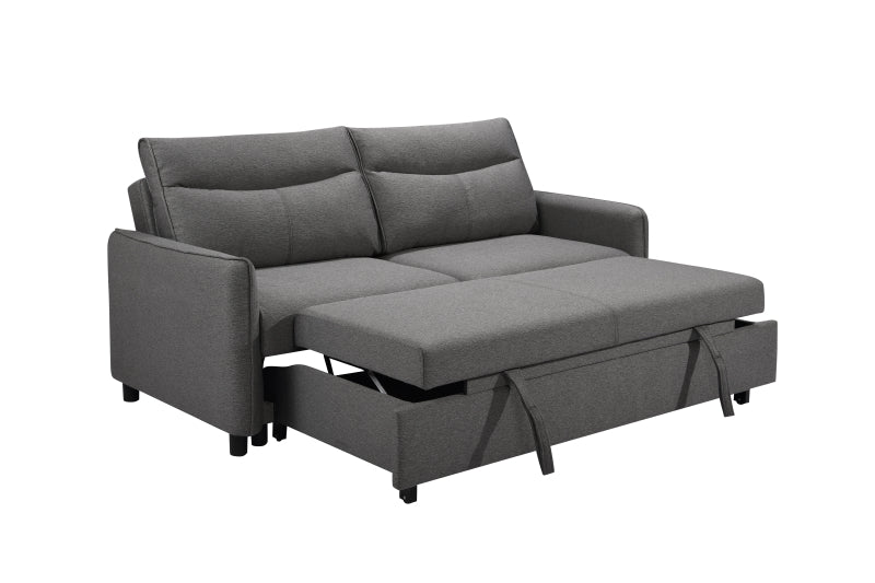 3 in 1 Convertible Sleeper Sofa Bed, Modern Fabric Loveseat Futon with Pullout Bed, Grey