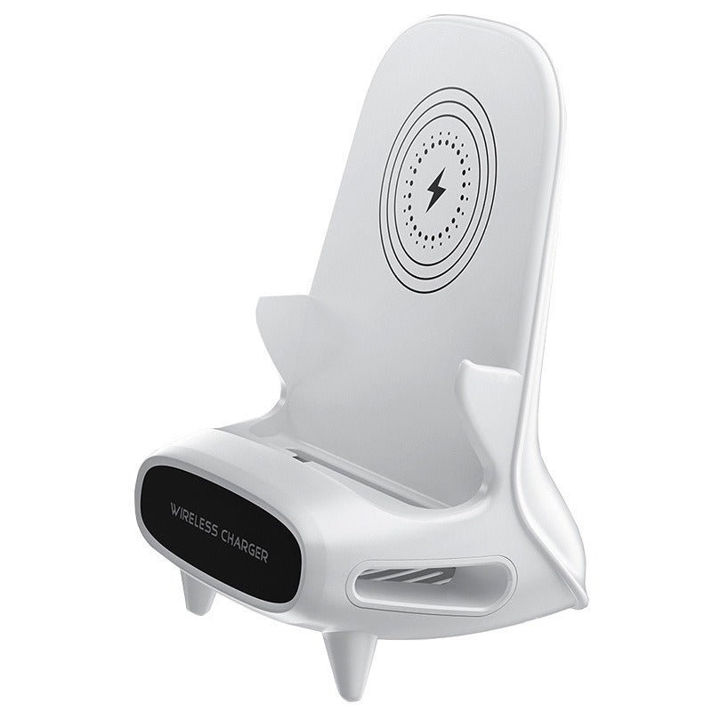 Epsilon 10W Fast-Charging Wireless Charger with Portable Mini Chair, Mobile Phone Holder, and Bracket Speaker