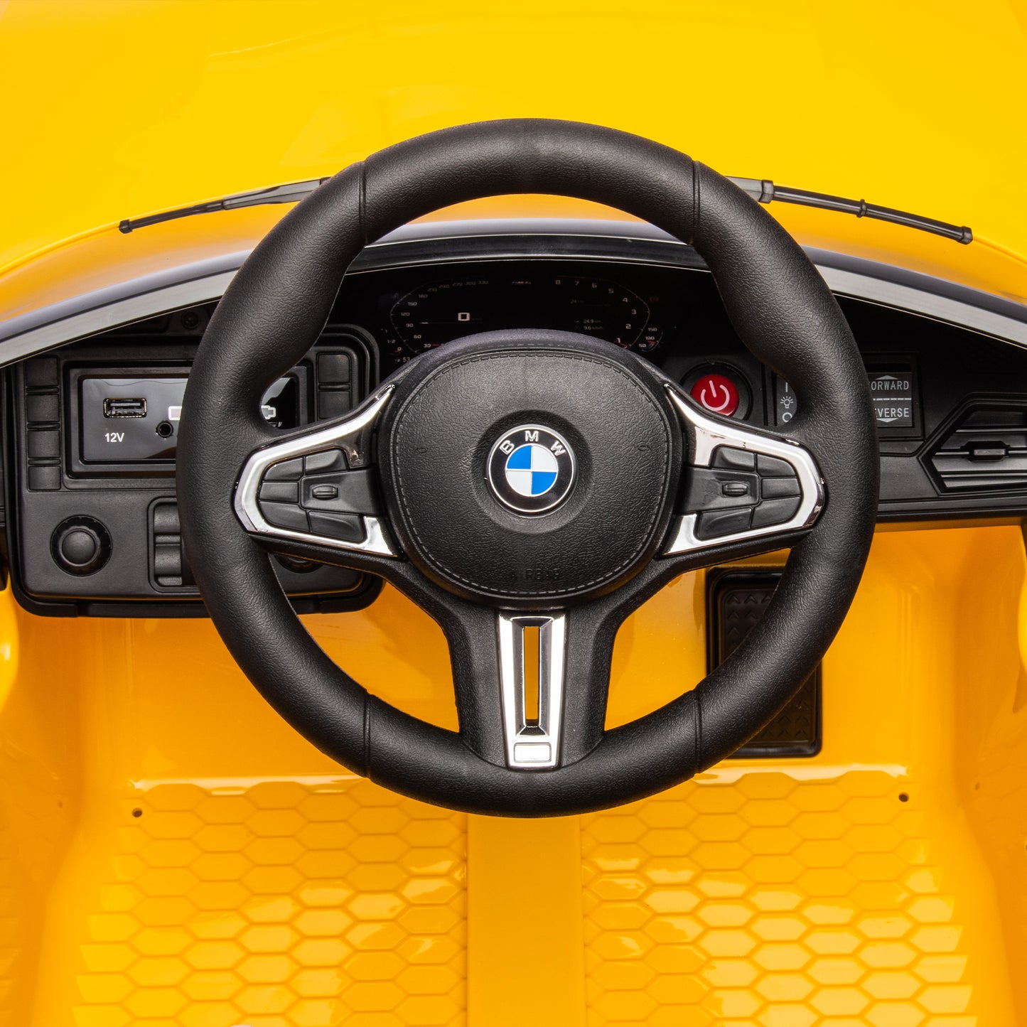 Correpasillos BMW M4 12V: amarillo, control remoto, velocidad ajustable 