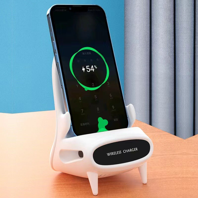 Epsilon 10W Fast-Charging Wireless Charger with Portable Mini Chair, Mobile Phone Holder, and Bracket Speaker