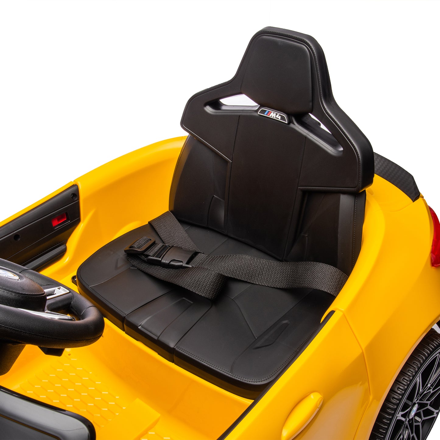 BMW M4 12V Ride-On Car: Yellow, Remote-Controlled, Adjustable Speed