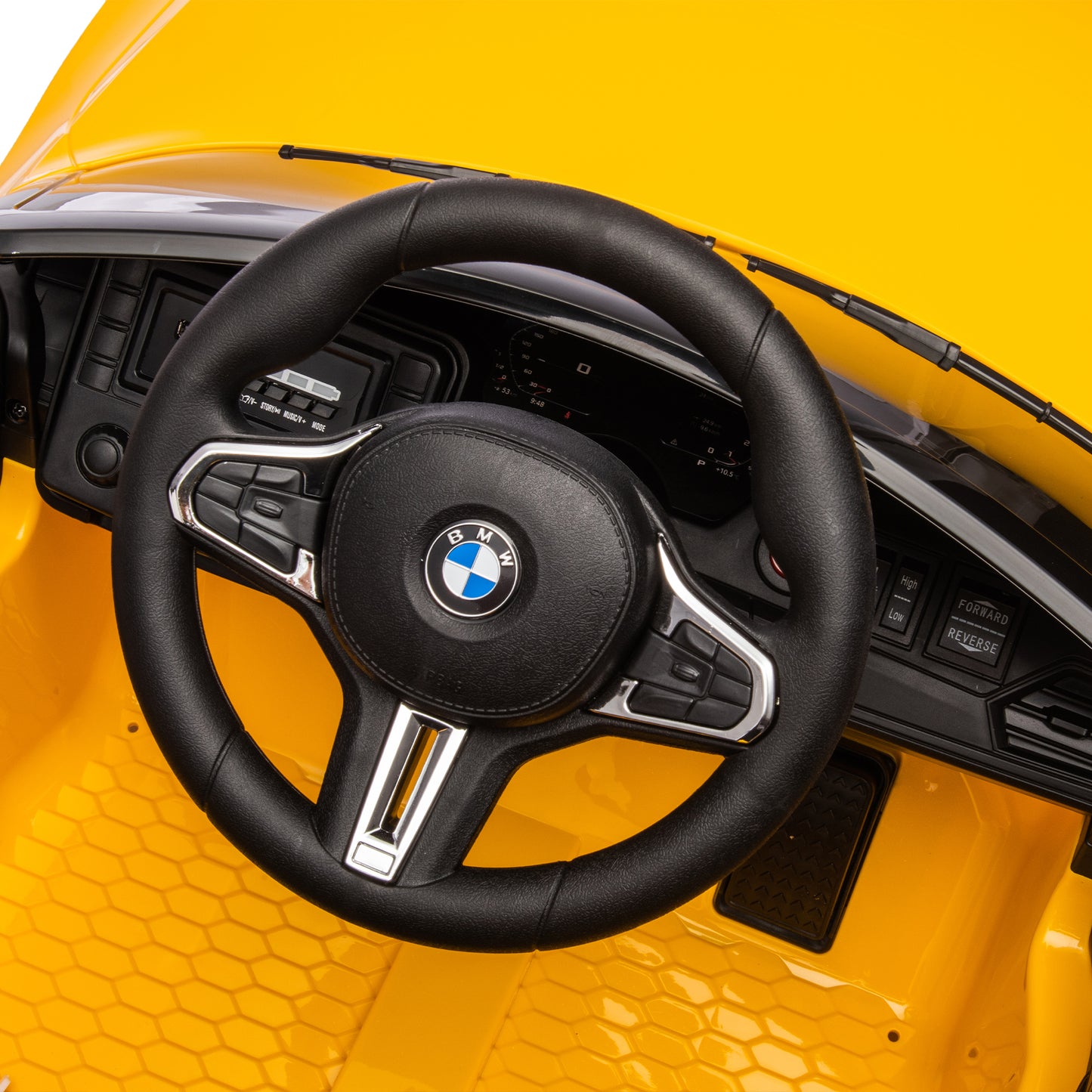 BMW M4 12V Ride-On Car: Yellow, Remote-Controlled, Adjustable Speed