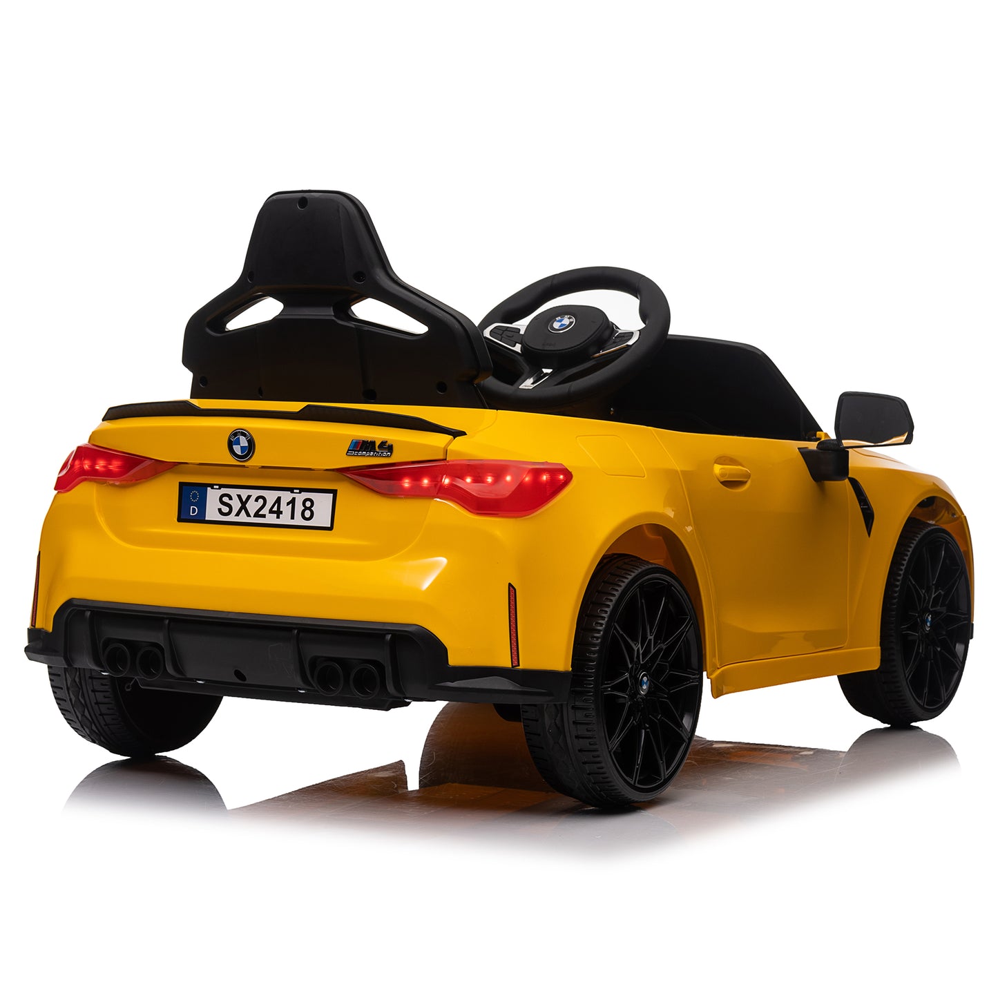 BMW M4 12V Ride-On Car: Yellow, Remote-Controlled, Adjustable Speed