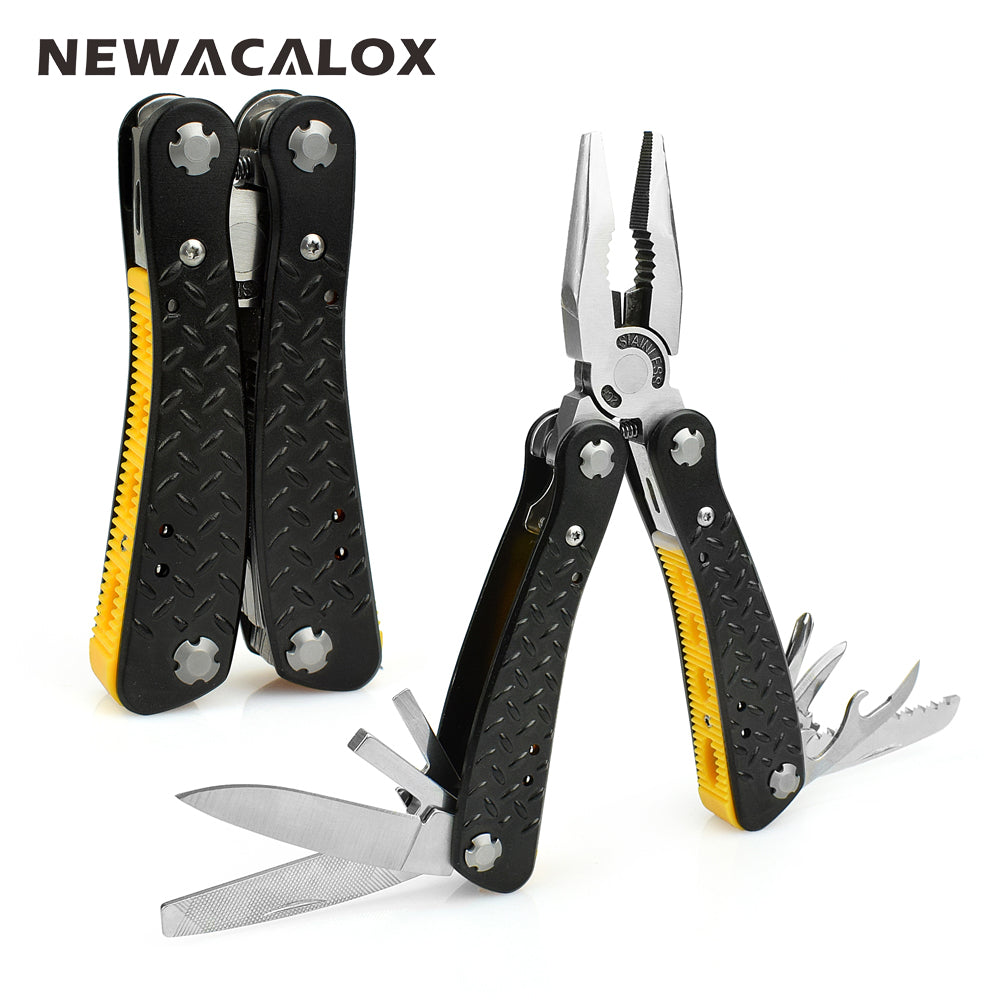 Alicates todo en uno NEWACALOX: multiherramienta de bolsillo con destornillador y cuchillo de supervivencia