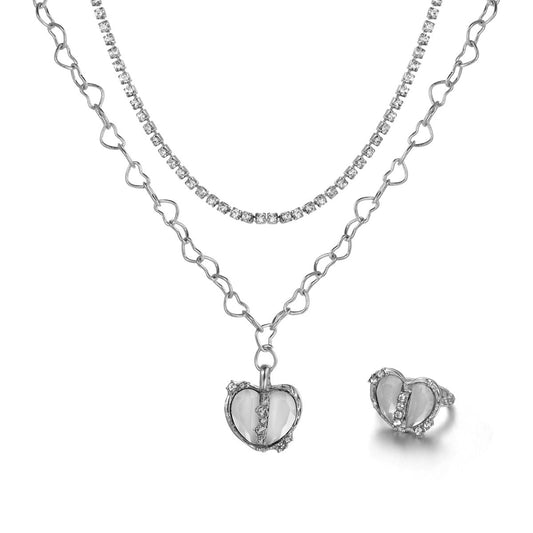 Chic Y2K Alloy Love Ring & Necklace Set - Unique Split Design Accessory for Women