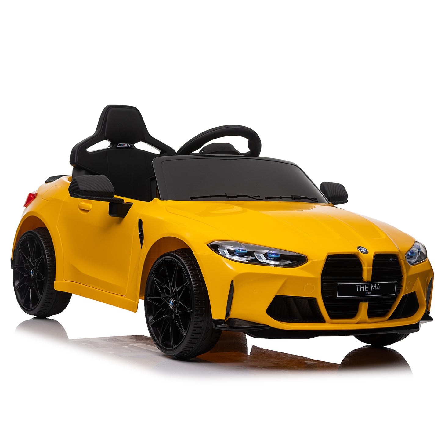 BMW M4 12V Ride-On Car: Yellow, Remote-Controlled, Adjustable Speed