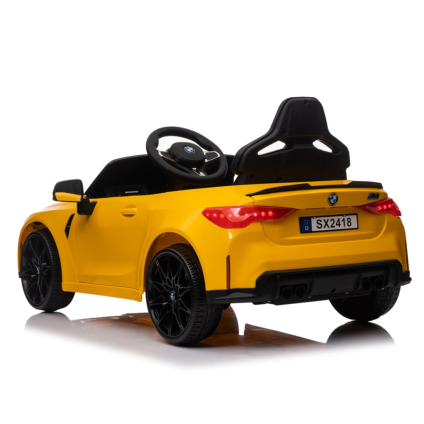 BMW M4 12V Ride-On Car: Yellow, Remote-Controlled, Adjustable Speed