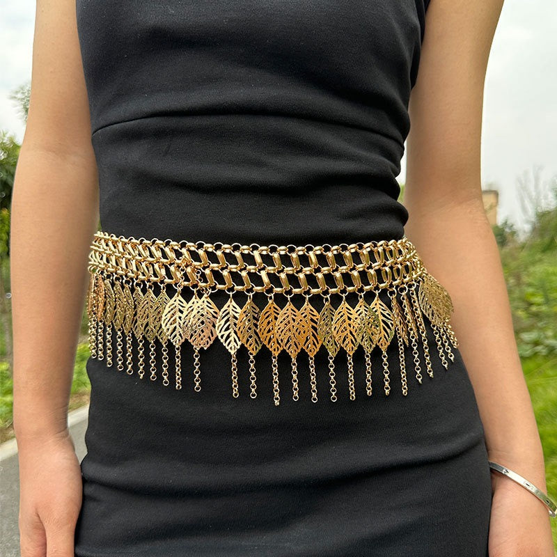 ✨ Heavy Industry Waist Chain Multi-layered Golden Leaf Tassel Belt ✨