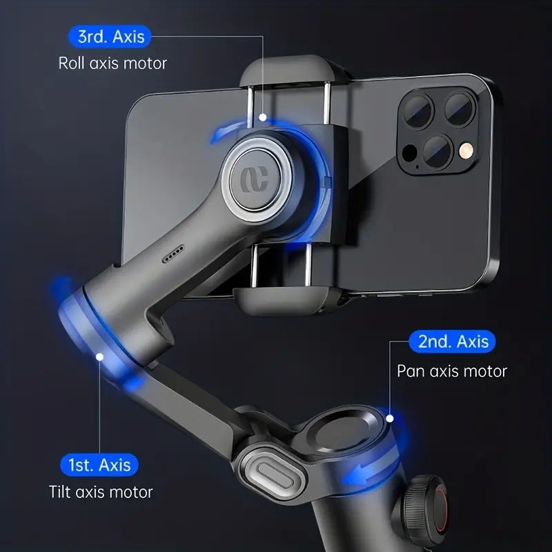 Estabilizador de cardán portátil XE de 3 ejes - Grabador de vídeo plegable para teléfono inteligente para iPhone y Xiaomi - Perfecto para Vlogging