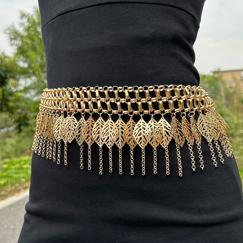 ✨ Heavy Industry Waist Chain Multi-layered Golden Leaf Tassel Belt ✨