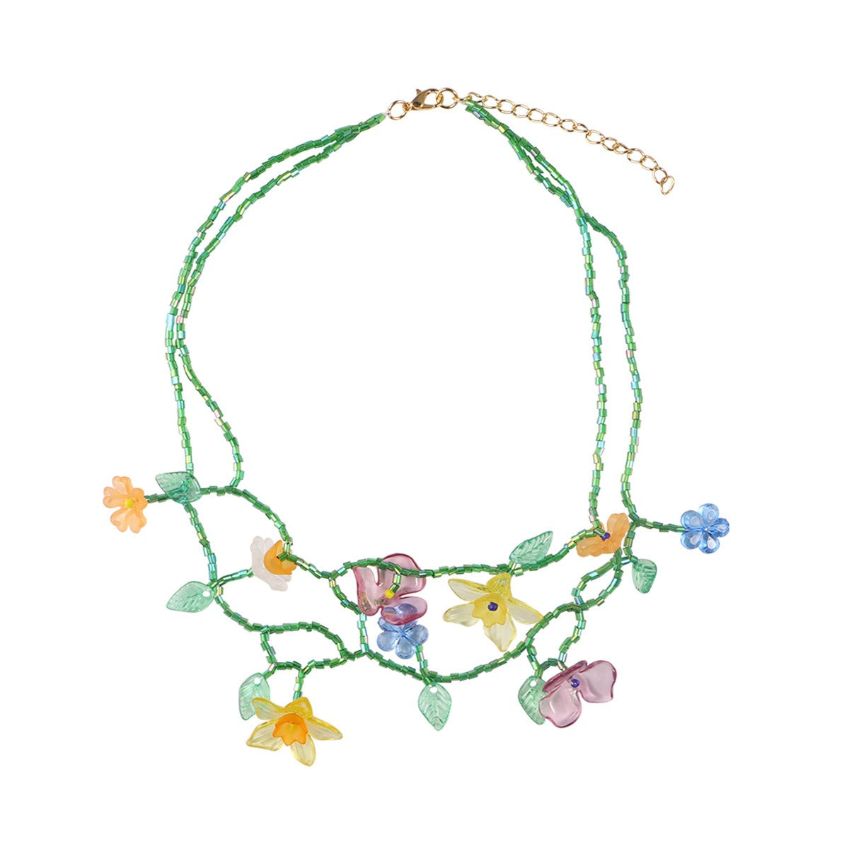 Conjunto de collar de flores de resina de verano vibrante y aretes asimétricos con cuentas