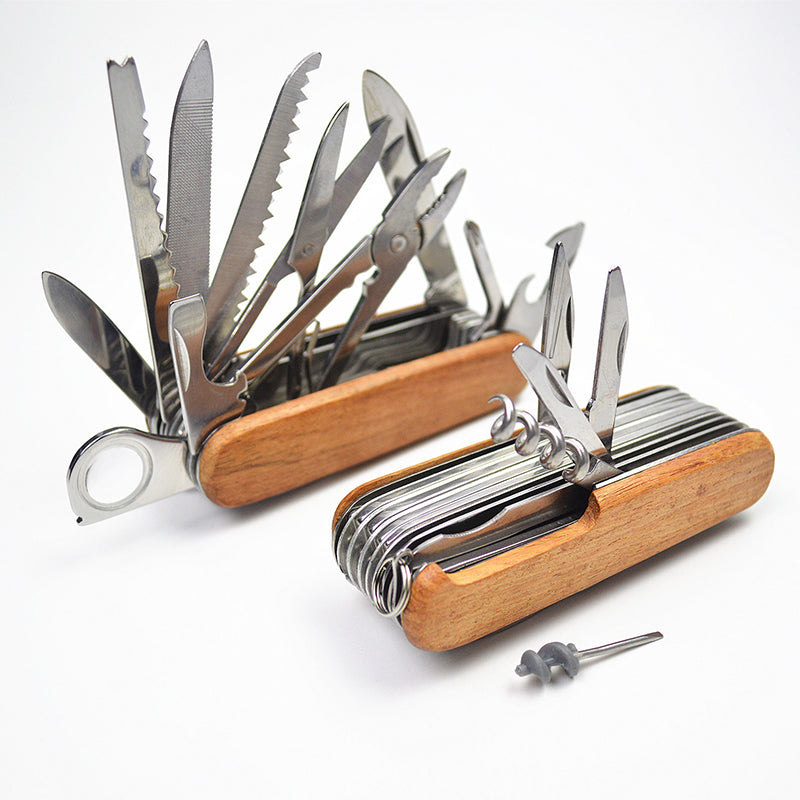 Self-Defense Folding Multi-Tool with Retro Wooden Handle