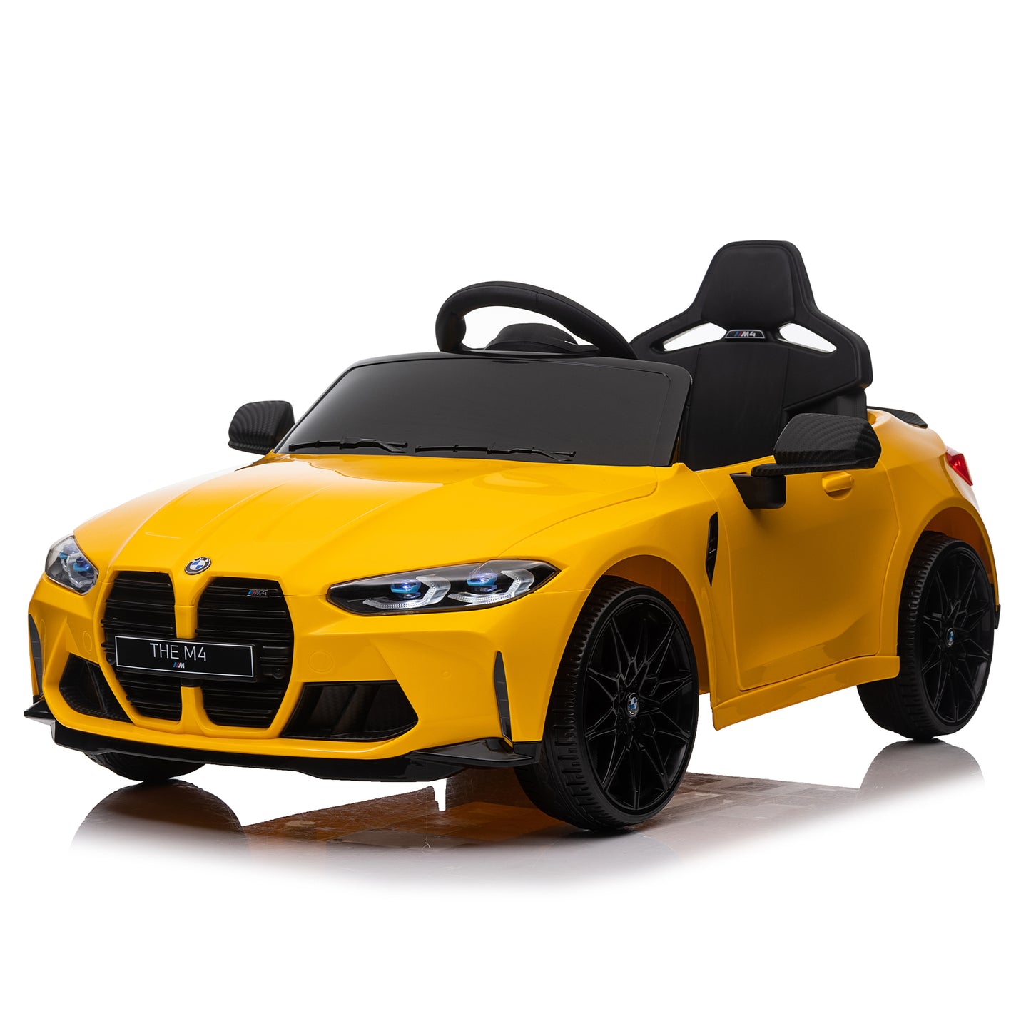 BMW M4 12V Ride-On Car: Yellow, Remote-Controlled, Adjustable Speed