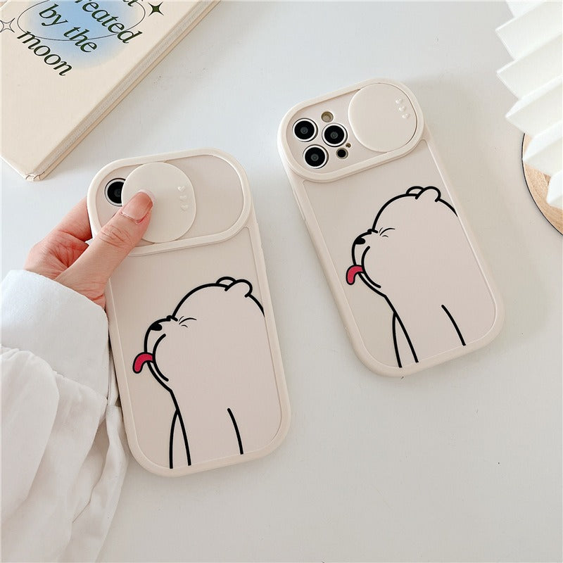 Osos con lengua pintada de dibujos animados: funda protectora para iPhone 15promax con ventana corrediza