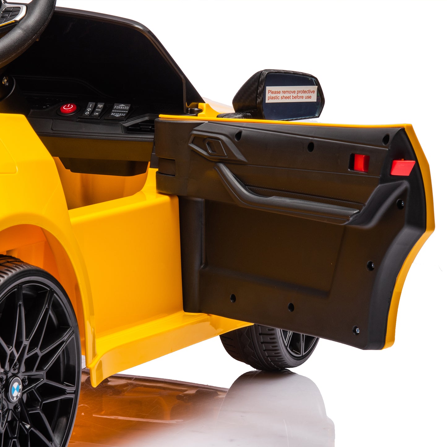 BMW M4 12V Ride-On Car: Yellow, Remote-Controlled, Adjustable Speed